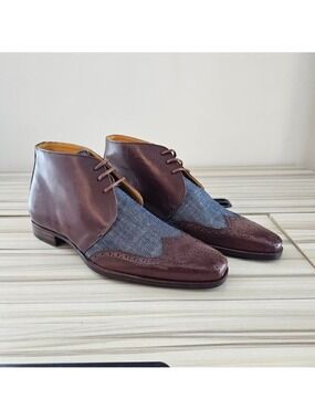 Undandy Men's Brown Denim Chukka Ankle Lace up Leather Boots Size 38